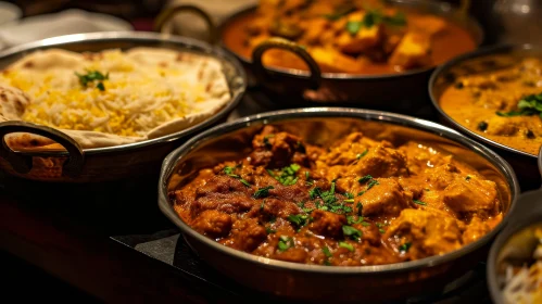 Delicious Indian Food: Chicken Tikka Masala, Butter Chicken, and Rice