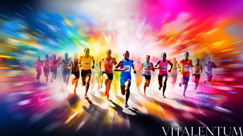 Dynamic Race Competition with Colorful Runners AI Image