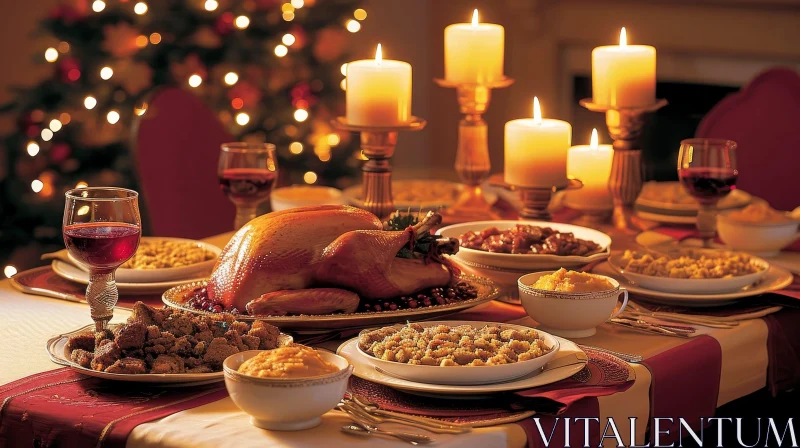 AI ART Festive Holiday Feast: Roasted Turkey and Classic Sides
