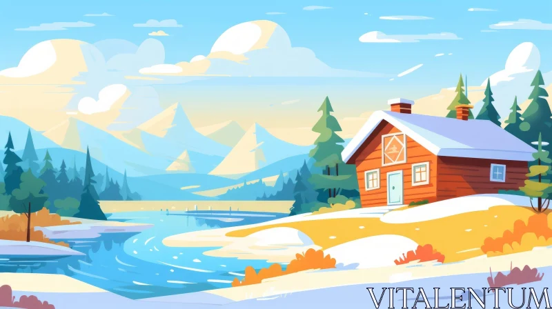 Winter Nature Landscape Illustration - Cartoon Style AI Image