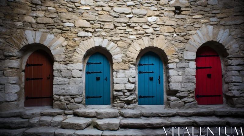 AI ART Wooden Doors in Stone Wall - Architectural Beauty