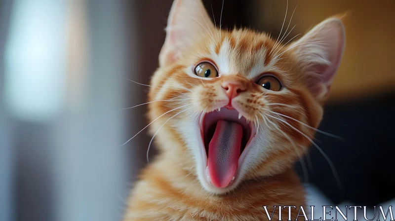 Cute Yawning Orange Tabby Kitten AI Image