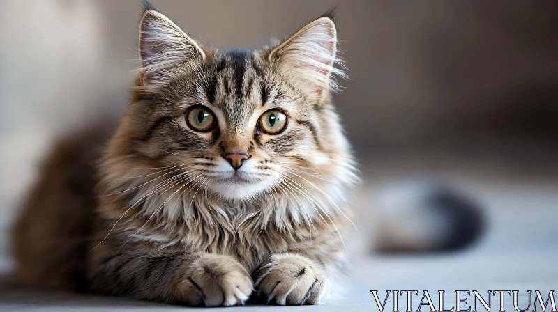 Close-Up of a Fluffy Long-Haired Cat AI Image