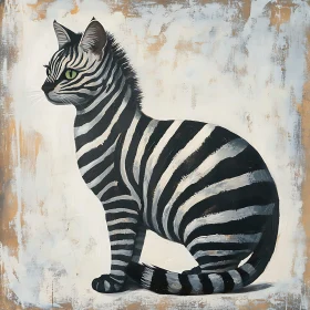 Whimsical Zebra Cat Painting