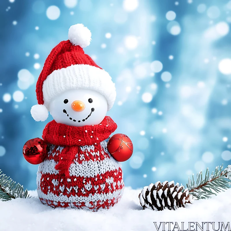 Joyful Snowman Decoration in Snowy Scene AI Image