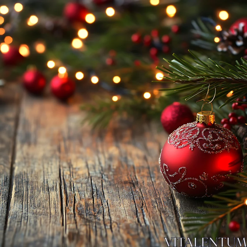 Festive Red Christmas Tree Ornament AI Image