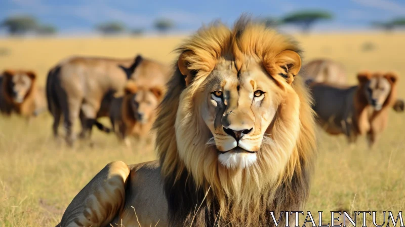 Captivating Lion Resting in the Plains | Identity Politics | Exaggerated Facial Features AI Image