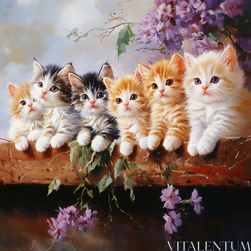 Adorable Kittens on a Wooden Ledge AI Image