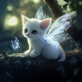 Fantasy Landscape: Fairy Wings Kitten & Glowing Butterfly