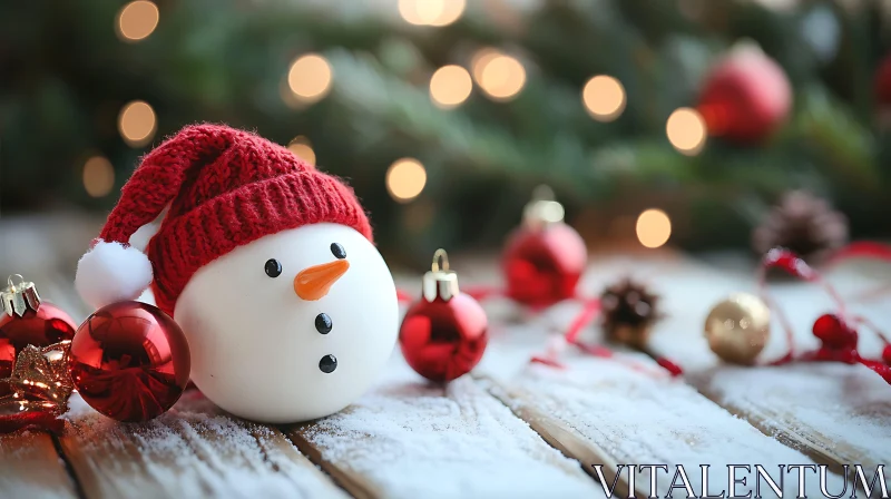 Festive Snowman Ornament with Holiday Decor AI Image