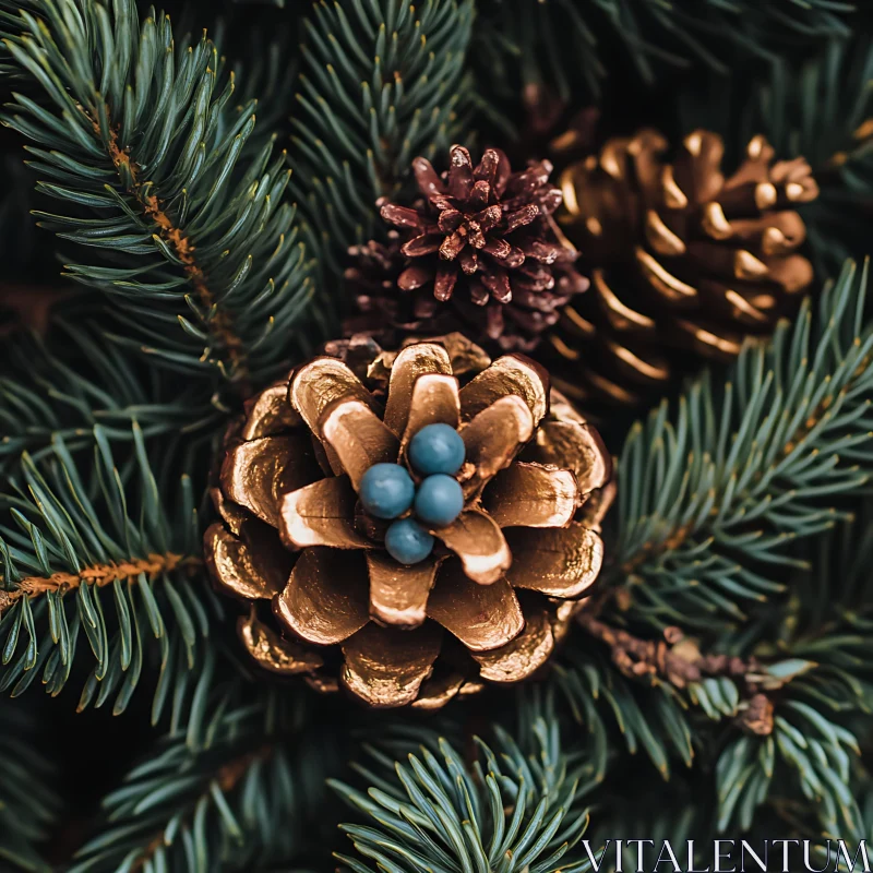 Decorative Pinecone and Evergreen Close-Up AI Image