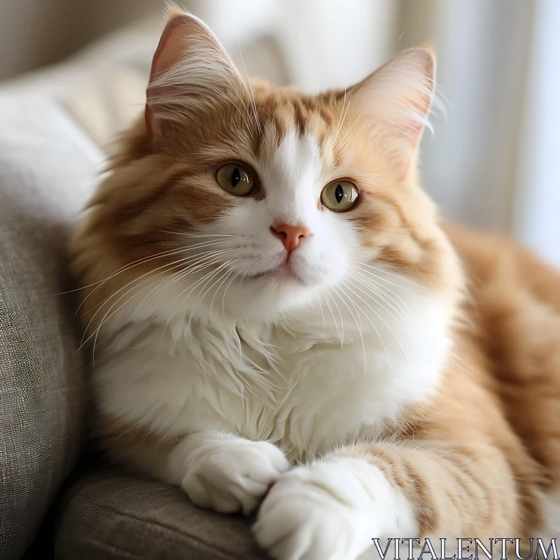 Relaxed Fluffy Cat on Couch AI Image