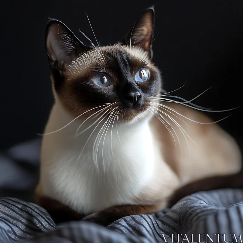 Poised Siamese Cat with Striking Blue Eyes AI Image