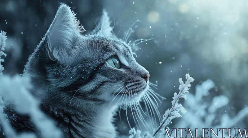 Serene Cat Portrait in Snow AI Image