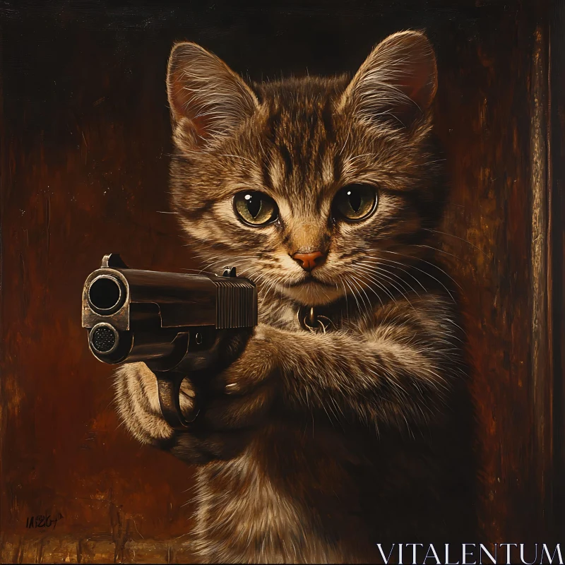 Surreal Cat with a Gun AI Image