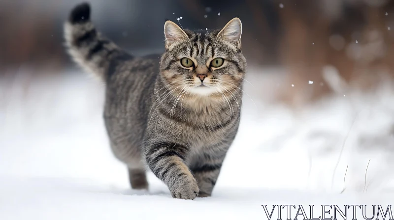 Graceful Tabby Cat in Winter Landscape AI Image