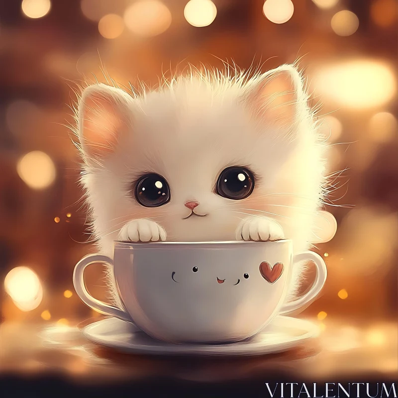 Cute Kitten Peeking from a Smiling Mug AI Image