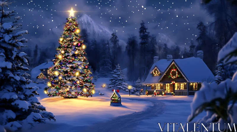 Festive Winter Wonderland with Christmas Decorations AI Image