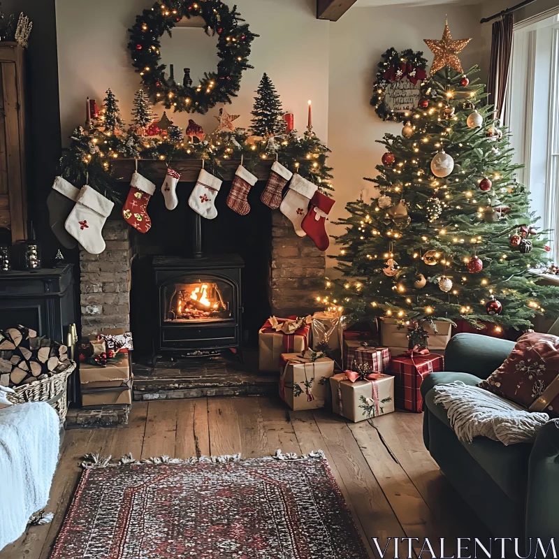 Festive Living Room Christmas Decor AI Image