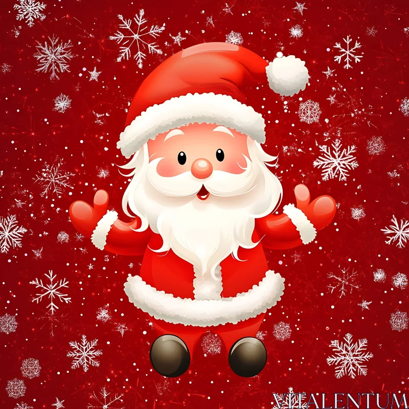 Festive Cartoon Santa Claus Amidst Snowflakes AI Image