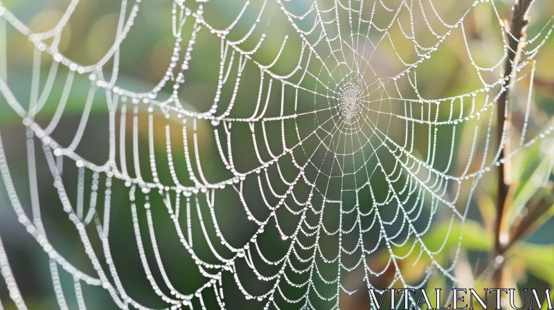 Glistening Spider Web with Dew in Morning Light AI Image