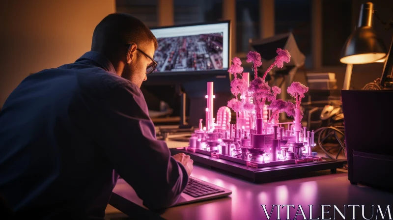 Innovative Engineer Controlling 3D City Model AI Image