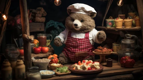 Photorealistic Fantasy of Teddy Bear Preparing Food