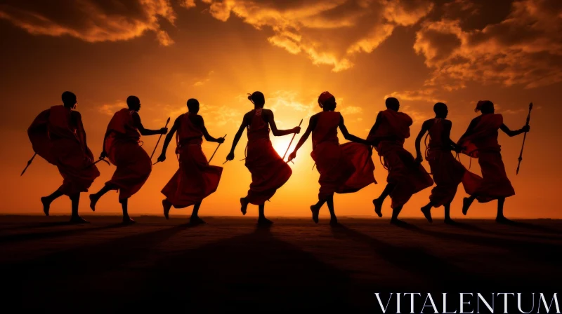 AI ART Silhouette of African Ethnic Groups Dancing at Sunrise - Traditional Dance Art