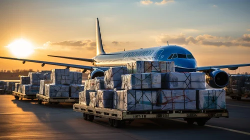 Sunset Airport Scene with Airplane Loading Cargo