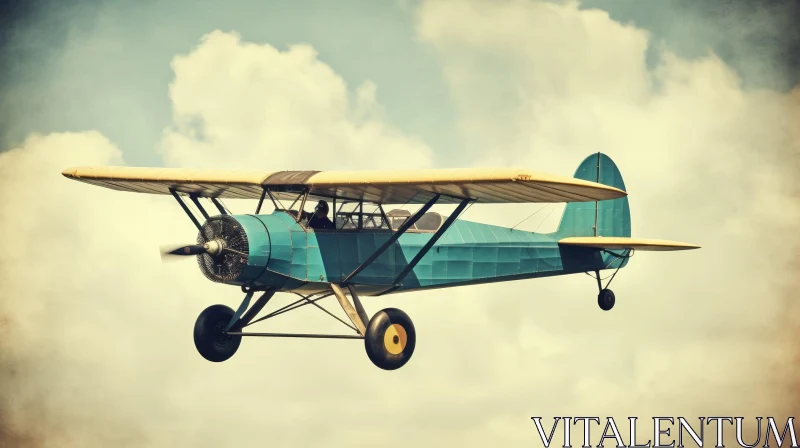 AI ART Vintage Airplane Flight in Blue Sky