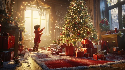 Christmas Morning with Decorations and Gifts