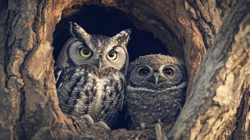 Two Owls in Their Natural Habitat