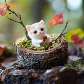Cute Kitten Surrounded by Autumn Leaves