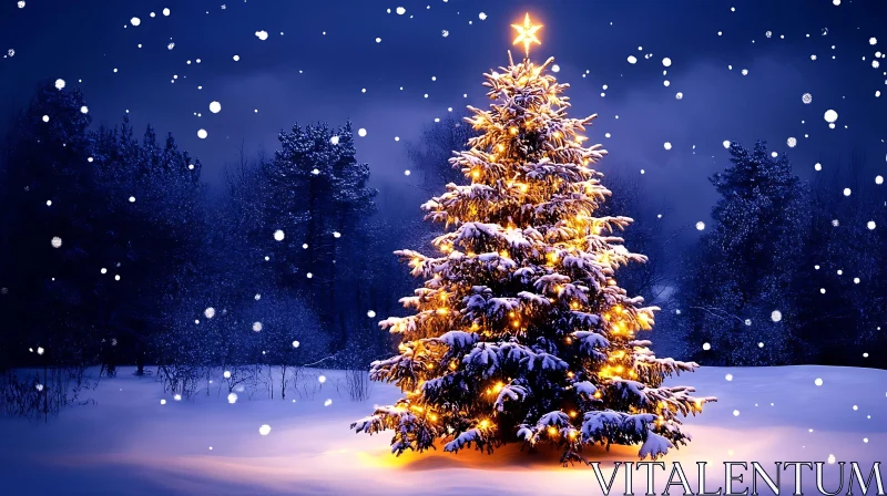 Magical Christmas Tree in Winter Wonderland