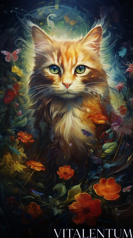 Majestic Cat in a Floral Fantasy