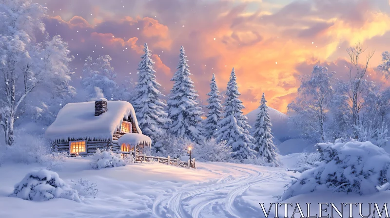 Cozy Log Cabin in Winter Wonderland