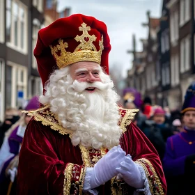 Festive Parade in Red and Gold Attire