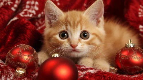 Cute Orange Kitten Amidst Holiday Decorations