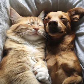 Adorable Pet Companionship: Cat and Dog Cuddling