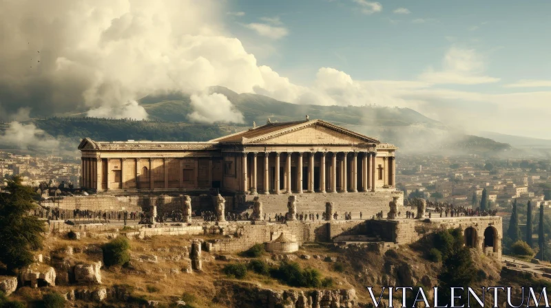 Ancient Greek Temple of Zeus overlooking a City AI Image