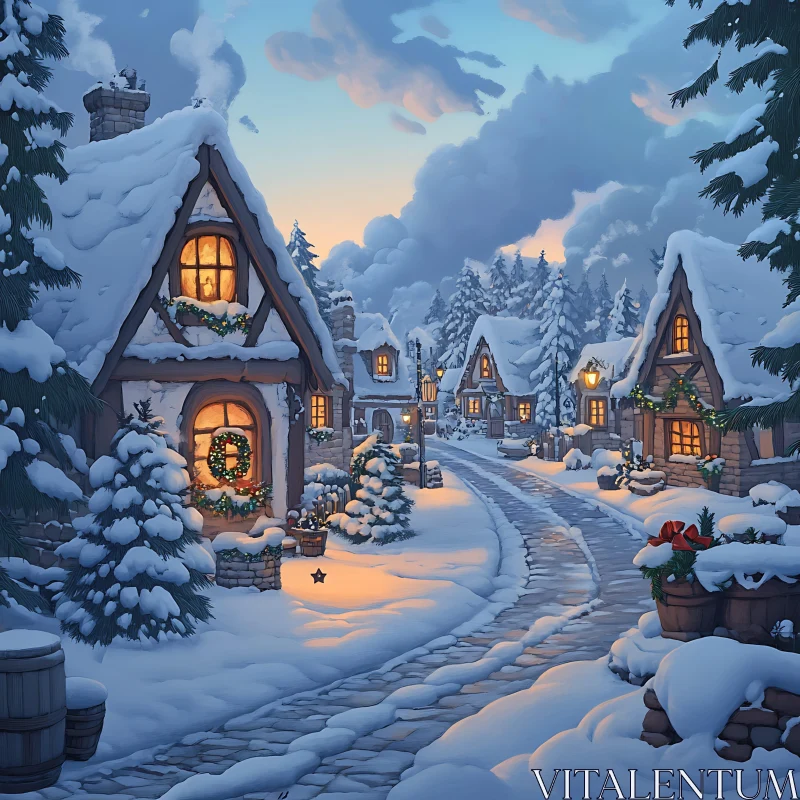 Serene Winter Village with Festive Decor