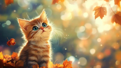 Kitten Surrounded by Fall Foliage