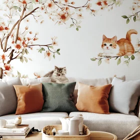 Kittens and Floral Wall Art in Cozy Living Room
