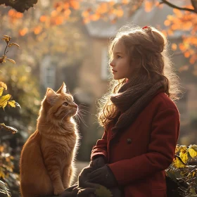 Autumn Tranquility with Child and Cat