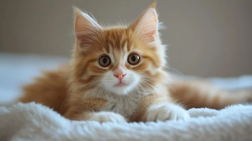 Charming Ginger Kitten on White Blanket