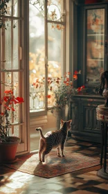 Cozy Interior with Cat and Flowers