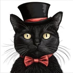Sophisticated Cat with Top Hat & Bow Tie