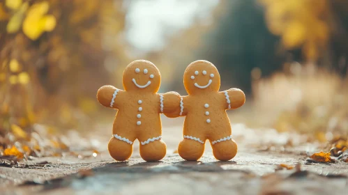 Cute Gingerbread Cookies in an Autumnal Backdrop