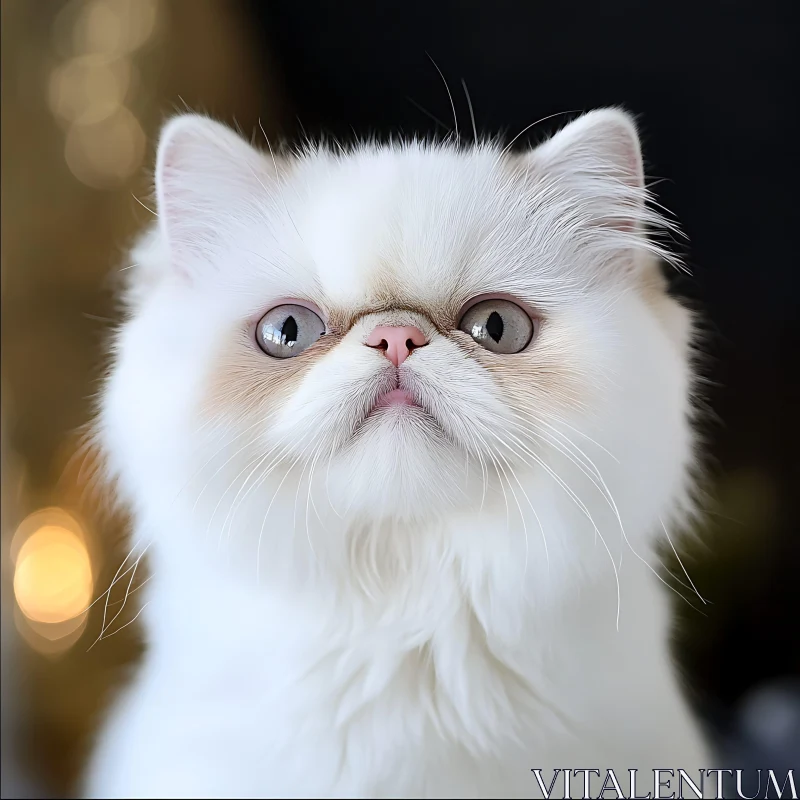 Close-up of Cute Fluffy Kitten with White Fur