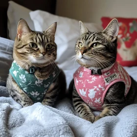 Charming Feline Duo on a Cozy Bed
